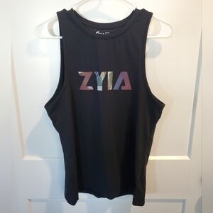 ZYIA Black Muscle Tank with Iridescent Logo